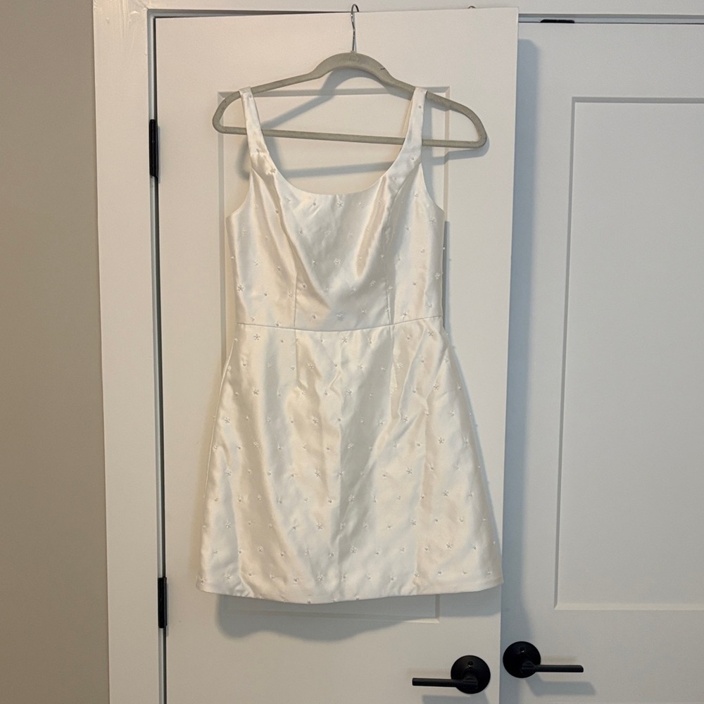 White Satin Dress with Pearl Embroidery